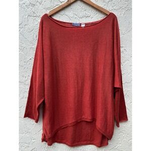 Acrobat Women Rust Red 100% Linen Oversized High-Low Knit Sweater XS/S